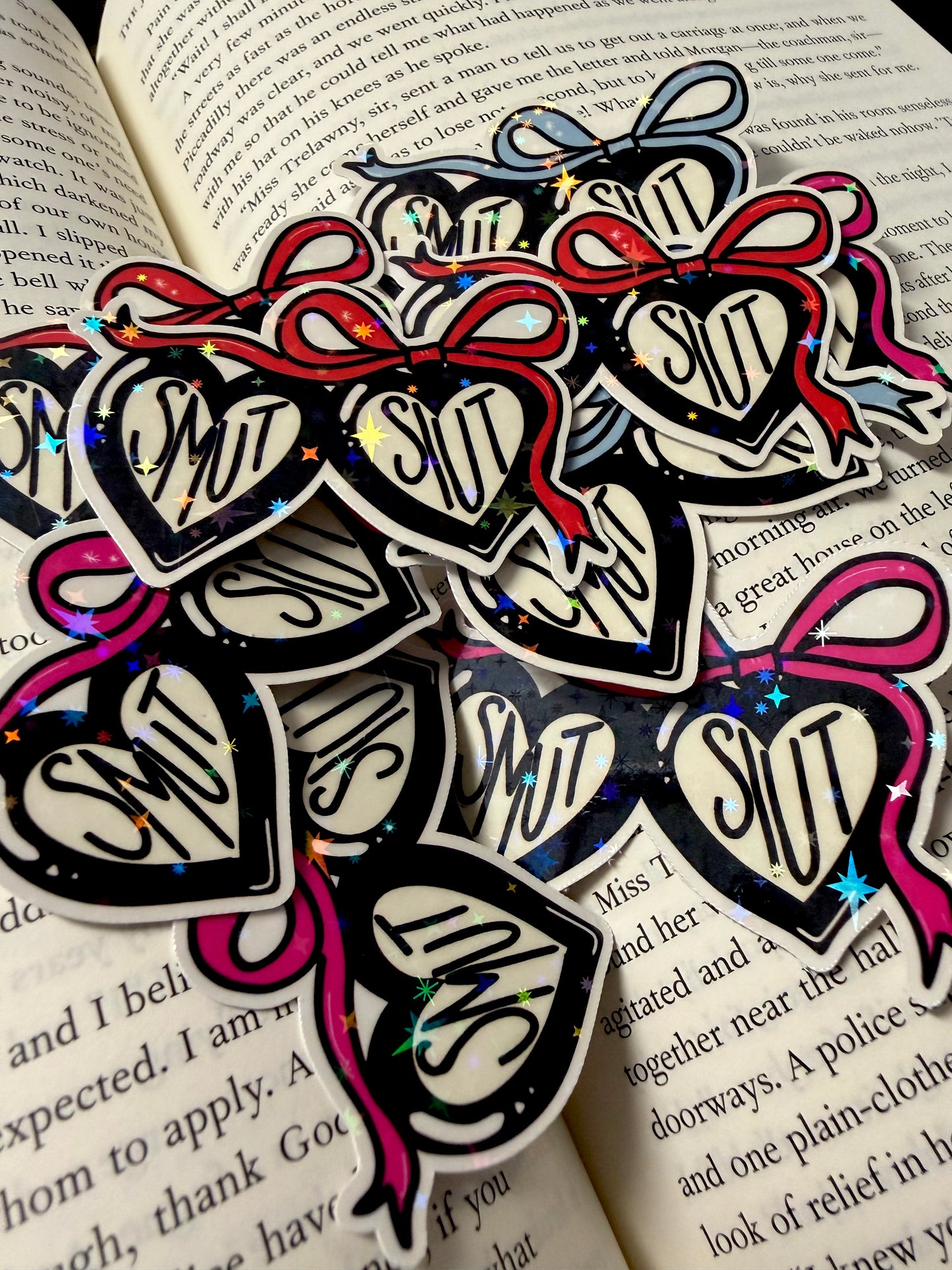 Holographic “SMUT” Heart Stickers – Bookish Romance Aesthetic