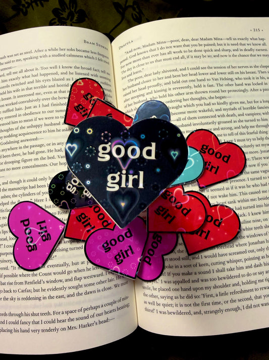 Good Girl Heart Sticker – Bookish Romance Reader Decal (Holographic/Glossy)
