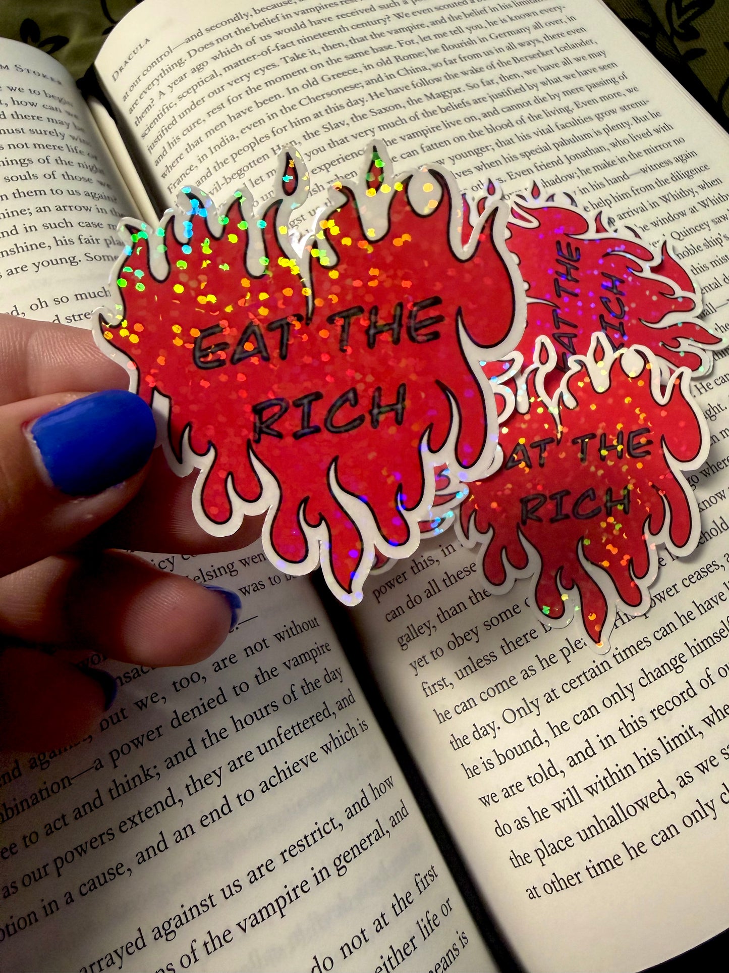 Eat The Rich Flame Heart Sticker - Statement Decal (Holographic/Glossy)