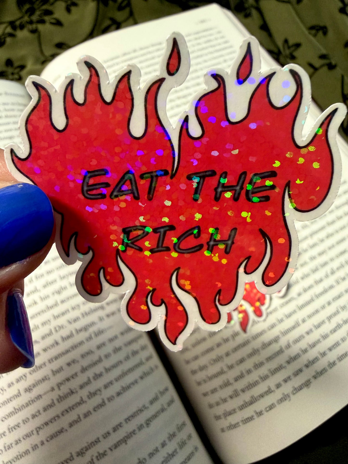 Eat The Rich Flame Heart Sticker - Statement Decal (Holographic/Glossy)