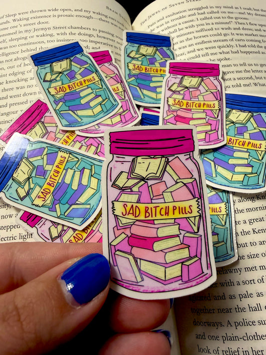 Book Lover Mental Health Humor Sticker – Cute Pastel Jar Vinyl